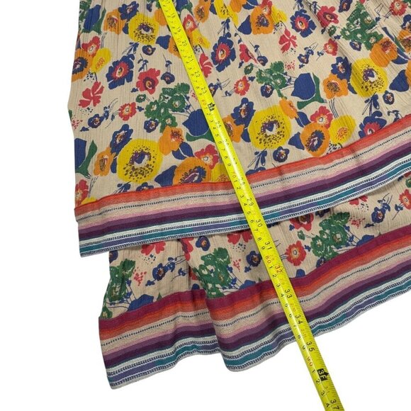 WARM NY Babydoll Mini Dress Sz.XS Tiered Floral Smocked Back Sundress Boho - Picture 8 of 13